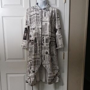 NEO NOCHE Women White Black Newspaper Print Tunic Dress Sz M EUC worn once